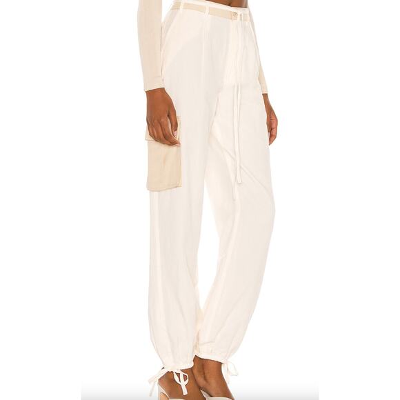 L'Academie White Cargo Pant MEDIUM Jogger Linen Revolve Baggy Designer $228 NEW - Picture 1 of 8